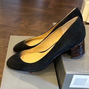 Ann Taylor Black Suede Heels with Tortoise Block
